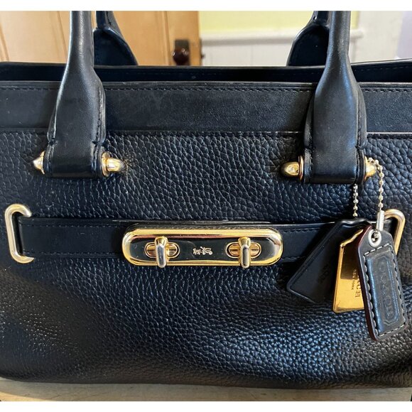 COACH Womens Swagger 27 Satchel 87295 Crossbody Purse Bag Large Black AN GDD - Picture 4 of 12